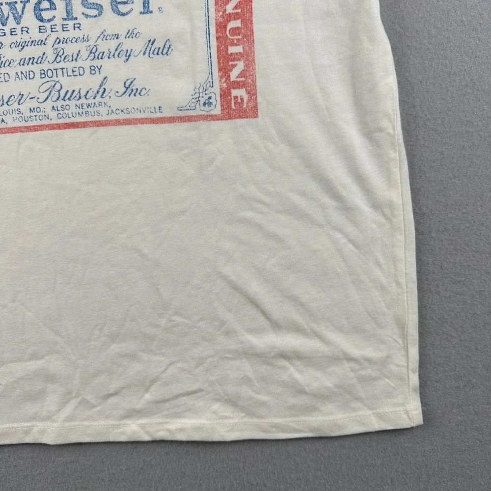 Budweiser Shirt Men's Large White Beer Label Graphic Tee Hybrid Apparel NWT